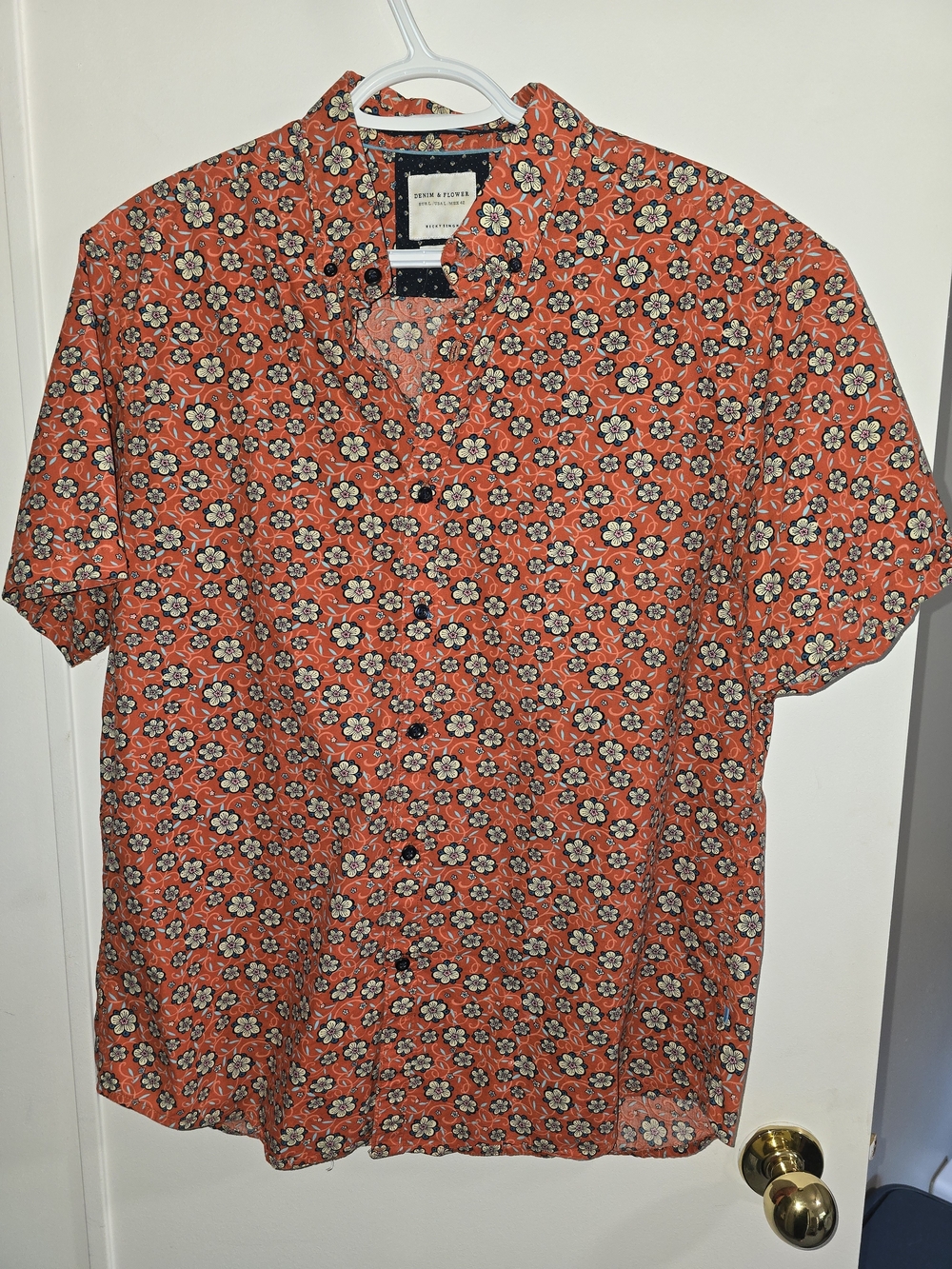 Denim & Flower Orange Floral Short-Sleeve Button-Down Shirt